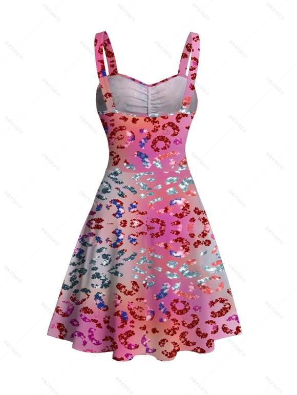 Beach Vacation Dress Ombre Sequined Leopard Print Ruched Bust Mini Dress - Rose XXXXXL | US 20