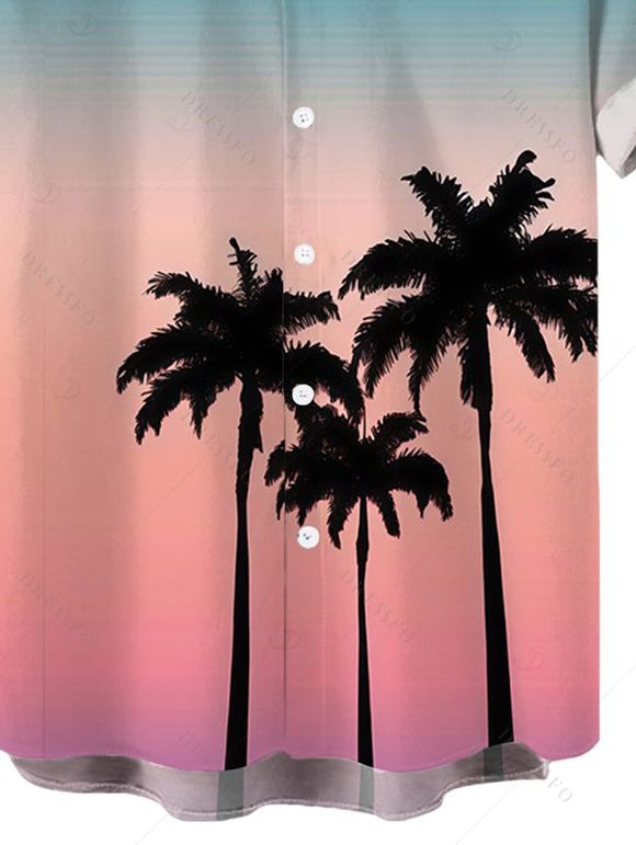 Men's Hawaiian Vacation Shirt Ombre Coconut Tree Print Button Up Shirt - multicolor 5XL