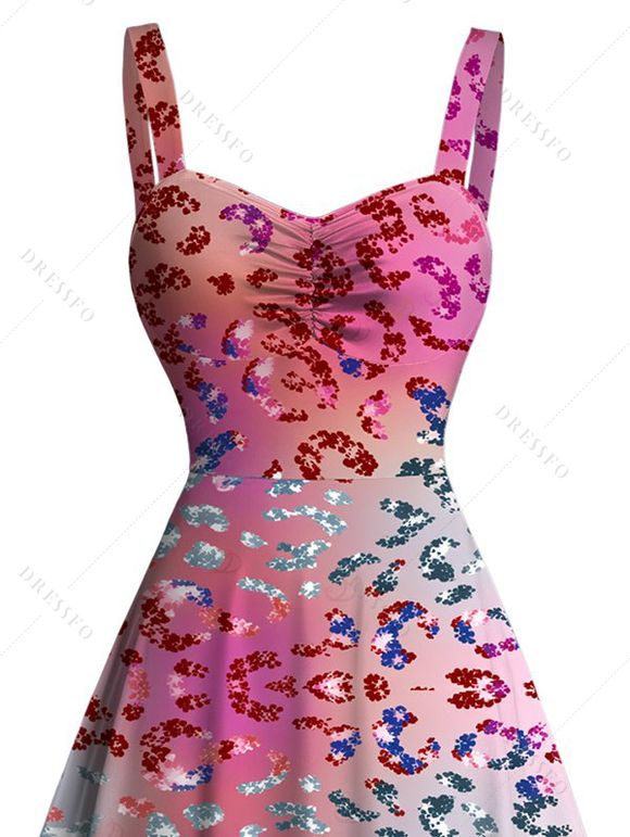 Beach Vacation Dress Ombre Sequined Leopard Print Ruched Bust Mini Dress - Rose XXXXXL | US 20