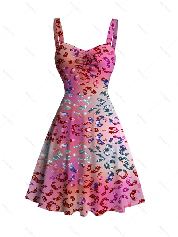 Vacation Couple Outfit Ombre Sequined Leopard Print Ruched Bust Mini Dress and Shirt Set - Léopard S | US 4