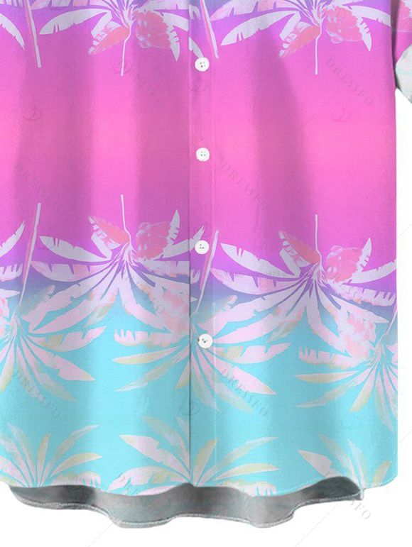 Beach Vacation Couple Outfit Ombre Tropical Coconut Tree Print Ruched Bust Mini Dress and Shirt Set - Rose S | US 4