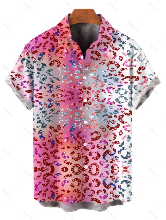 Vacation Couple Outfit Ombre Sequined Leopard Print Ruched Bust Mini Dress and Shirt Set - Léopard S | US 4