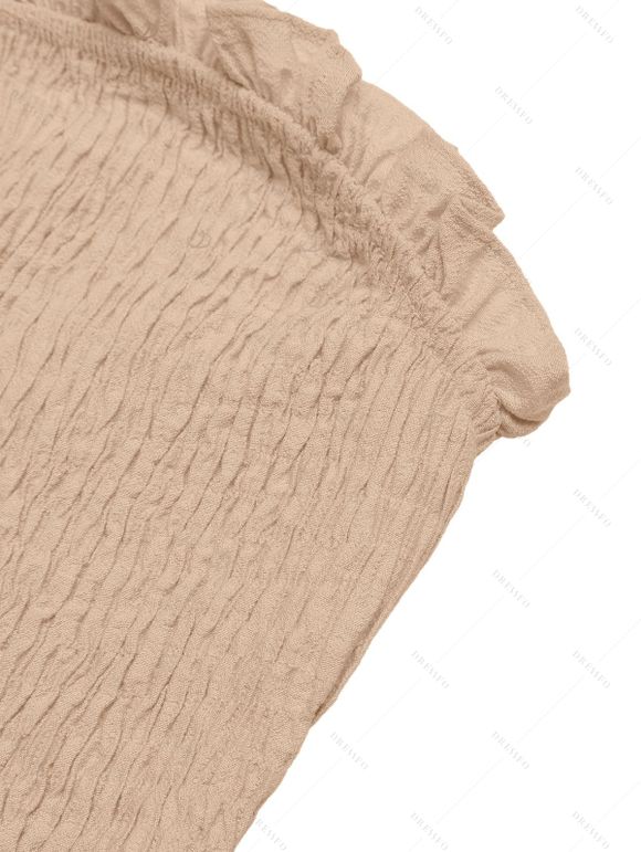 Vacation Romper Solid Color Smocked Ruffle Off the Shoulder Belt Romper - café lumière XXL | US 12