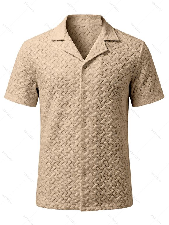 Hawaiian Vacation Couple Outfit Textured Leaf Print Cut Out One-piece Swimsuit and Zig Zag Hollow Out Shirt Set - marron foncé S | US 4