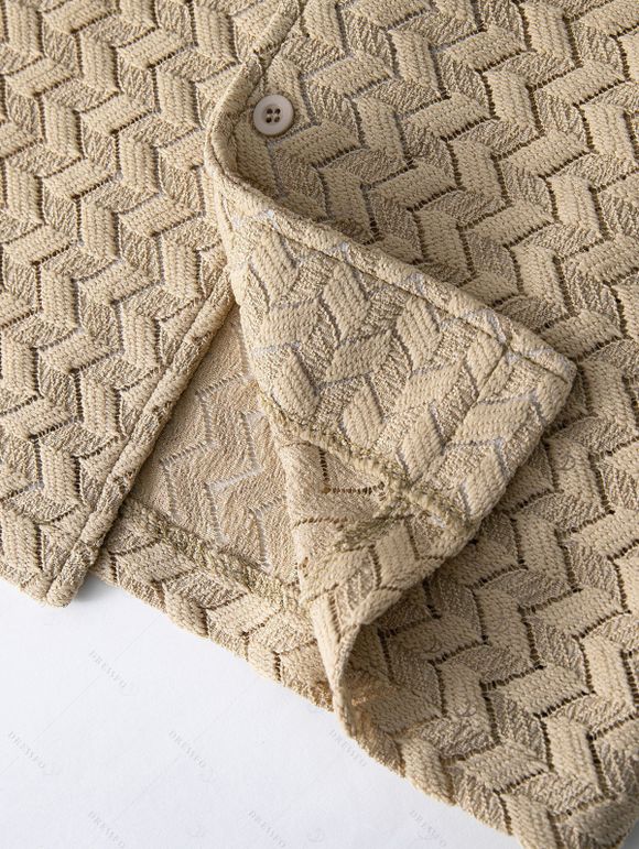 Hawaiian Vacation Couple Outfit Textured Leaf Print Cut Out One-piece Swimsuit and Zig Zag Hollow Out Shirt Set - marron foncé S | US 4