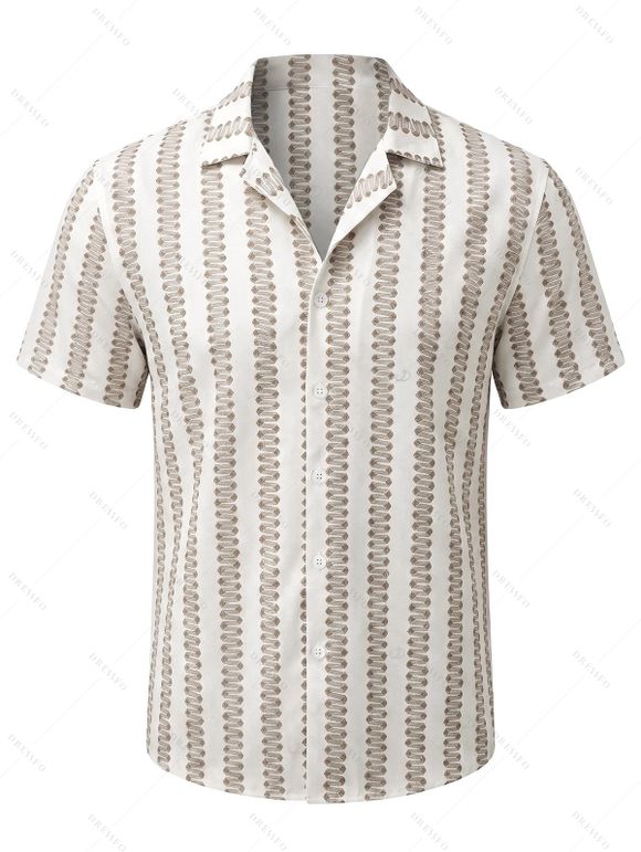 Casual Couple Outfit Striped Print V Neck Button Belt Romper and Textured Shirt Set - café lumière S | US 4