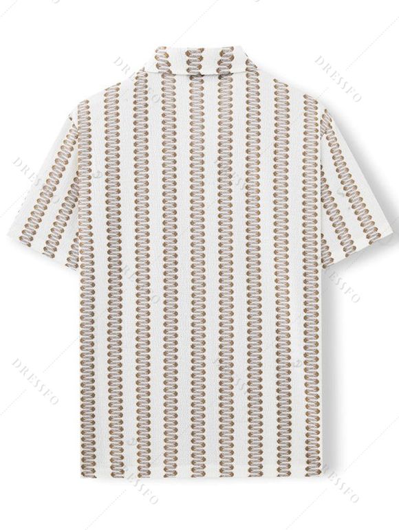 Casual Couple Outfit Striped Print V Neck Button Belt Romper and Textured Shirt Set - café lumière S | US 4