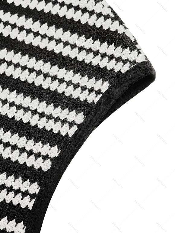 Casual Bodycon Dress Striped Print Cape Shoulder Maxi Dress - Noir XL | US 12