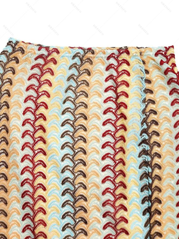 Bohemian Two Piece Set Colorblock Arrow Ethnic Print Off the Shoulder Cropped Top and Bodycon Skirt Set - multicolor XL | US 12