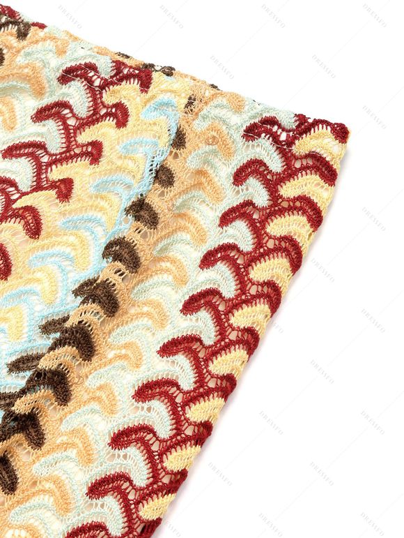 Bohemian Two Piece Set Colorblock Arrow Ethnic Print Off the Shoulder Cropped Top and Bodycon Skirt Set - multicolor XL | US 12