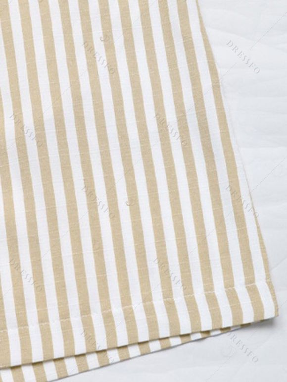 Casual Romper Striped Print V Neck Button Belt Romper - café lumière XL | US 12