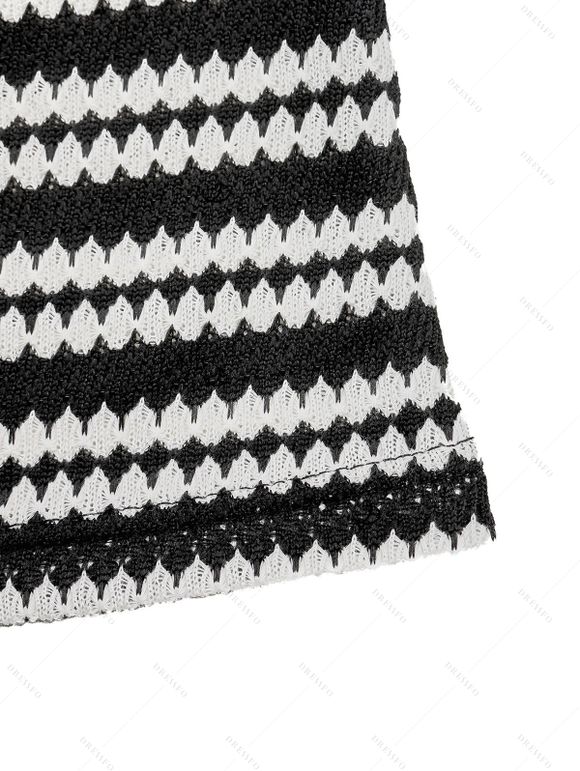 Vacation Couple Outfit Bodycon Dress Striped Print Cape Shoulder Maxi Dress and Hollow Out Shirt Set - Noir S | US 4