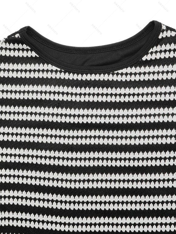 Vacation Couple Outfit Bodycon Dress Striped Print Cape Shoulder Maxi Dress and Hollow Out Shirt Set - Noir S | US 4