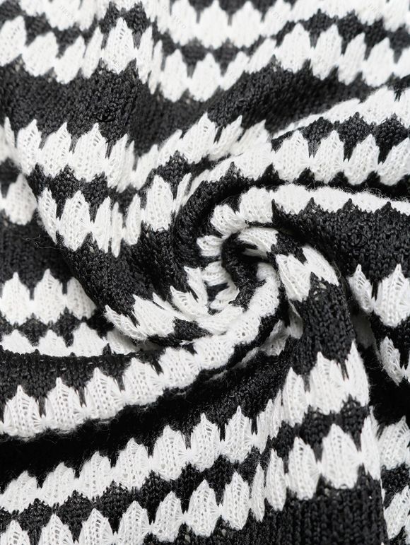 Vacation Couple Outfit Bodycon Dress Striped Print Cape Shoulder Maxi Dress and Hollow Out Shirt Set - Noir S | US 4