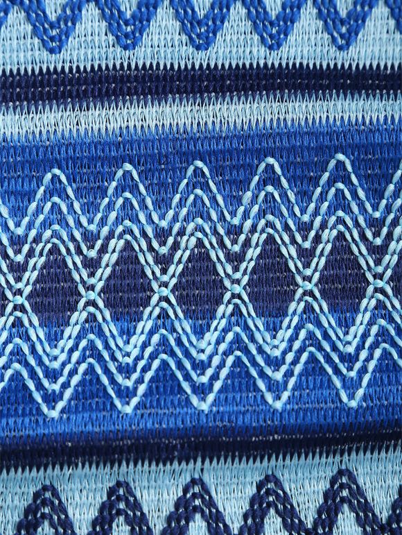 Vacation Tankini Swimsuit Zig Zag Print Lace Up Tummy Control High Waisted Briefs Beach Swimwear Set - Bleu Marine XXL | US 14