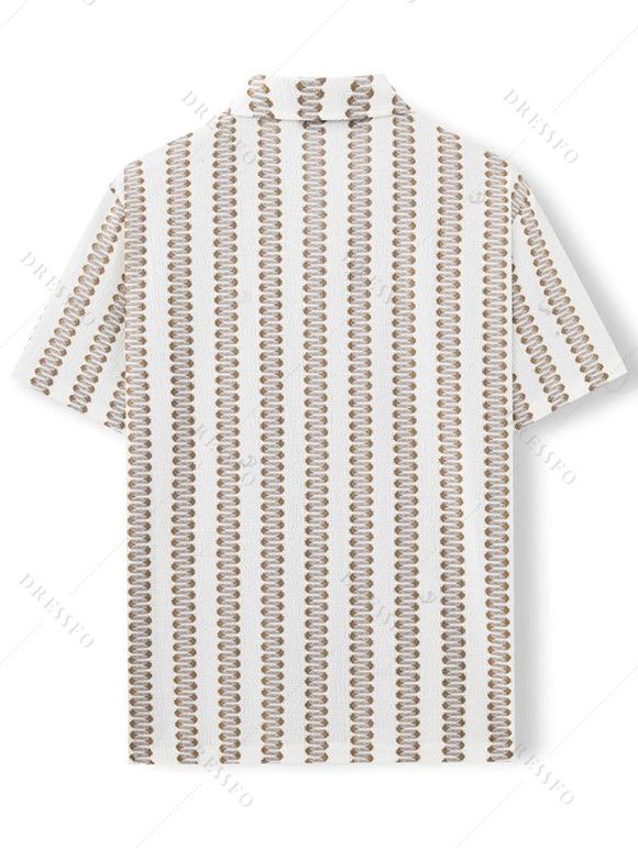 Hawaiian Vacation Couple Outfit Striped Print Textured Shell Decor Halter Tankini Swimsuit and Hollow Out Shirt Set - café lumière S | US 4