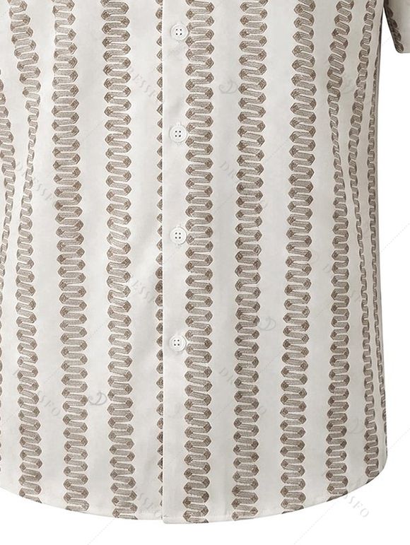 Hawaiian Vacation Couple Outfit Striped Print Textured Shell Decor Halter Tankini Swimsuit and Hollow Out Shirt Set - café lumière S | US 4