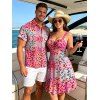 Vacation Couple Outfit Ombre Sequined Leopard Print Ruched Bust Mini Dress and Shirt Set - Léopard S | US 4