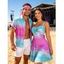 Beach Vacation Couple Outfit Ombre Tropical Coconut Tree Print Ruched Bust Mini Dress and Shirt Set - Rose S | US 4