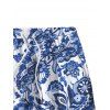 Men's Vacation Beach Shorts Vintage Porcelain Floral Leaf Print Drawstring Shorts - Bleu profond M