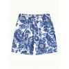 Men's Vacation Beach Shorts Vintage Porcelain Floral Leaf Print Drawstring Shorts - Bleu profond L