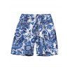 Men's Vacation Beach Shorts Vintage Porcelain Floral Leaf Print Drawstring Shorts - Bleu profond 2XL