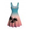 Hawaiian Couple Outfit Ombre Coconut Tree Print Ruched Bust Mini Dress and Shirt Vacation Set - multicolor S | US 4