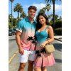 Hawaiian Couple Outfit Ombre Coconut Tree Print Ruched Bust Mini Dress and Shirt Vacation Set - multicolor S | US 4