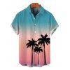 Hawaiian Couple Outfit Ombre Coconut Tree Print Ruched Bust Mini Dress and Shirt Vacation Set - multicolor S | US 4