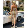 Bohemian Couple Outfit Colorblock Arrow Ethnic Print Off the Shoulder Top Bodycon Skirt and Shirt Set - multicolor S | US 4