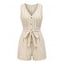 Casual Romper Striped Print V Neck Button Belt Romper - GREEN XL | US 12