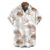 Vacation Couple Outfit Solid Color Smocked Ruffle Off the Shoulder Belt Romper and Tropical Botanical Leaf Print Shirt Set - café lumière S | US 4