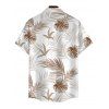 Vacation Couple Outfit Solid Color Smocked Ruffle Off the Shoulder Belt Romper and Tropical Botanical Leaf Print Shirt Set - café lumière S | US 4