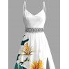 Hawaiian Vacation Dress Tropical Hibiscus Floral Leaf Print Lace Hollow Out Slit Dress - Émeraude XXXXXL | US 20