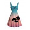 Hawaiian Vacation Dress Ombre Coconut Tree Print Ruched Bust Mini Dress - multicolor XXXXXL | US 20