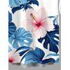 Men's Hawaiian Shirt Hibiscus Floral Monstera Leaf Print Button Up Shirt - Bleu Ciel 5XL