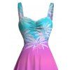 Beach Vacation Dress Ombre Tropical Coconut Tree Print Ruched Bust Mini Dress - Rose Vif XXXXXL | US 20
