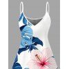 Hawaiian Vacation Dress Hibiscus Floral Monstera Leaf Print Spaghetti Strap Mini Dress - Bleu Ciel XXXXXL | US 20