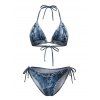 Vacation Bikini Swimsuit 3D Faux Denim Print Tied High Cut Halter Beach Swimwear Set - Bleu profond XL | US 10
