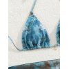 3 pcs Vacation Bikini Swimsuit Vintage Marble Print High Cut Briefs Tied Skirt Halter Swimwear Set - Paon Bleu XL | US 10