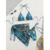 3 pcs Vacation Bikini Swimsuit Vintage Marble Print High Cut Briefs Tied Skirt Halter Swimwear Set - Paon Bleu XL | US 10
