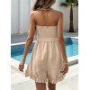 Vacation Romper Solid Color Smocked Ruffle Off the Shoulder Belt Romper - café lumière XXL | US 12