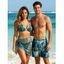 Hawaiian Vacation Couple Outfit Marble Print Tied Skirt Halter Bikini Swimsuit and Tie Dye Drawstring Shorts - Paon Bleu S | US 4