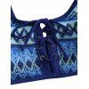 Vacation Bohemian Couple Outfit Ethnic Style Zig Zag Striped Print Lace Up Swimsuit and Shirt Set - Bleu Marine S | US 4