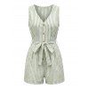 Casual Romper Striped Print V Neck Button Belt Romper - Vert XL | US 12