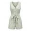 Casual Romper Striped Print V Neck Button Belt Romper - Vert XL | US 12