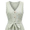 Casual Romper Striped Print V Neck Button Belt Romper - Vert XL | US 12