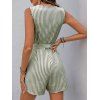 Casual Romper Striped Print V Neck Button Belt Romper - Vert XL | US 12