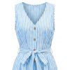 Casual Romper Striped Print V Neck Button Belt Romper - Bleu Ciel XL | US 12