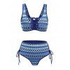 Vacation Tankini Swimsuit Zig Zag Print Lace Up Tummy Control High Waisted Briefs Beach Swimwear Set - Bleu Marine XXL | US 14
